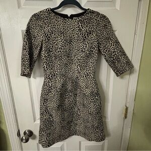 Alice+Olivia Black and Cream Metallic Leopard Print Fit &Flare Dress. Sz 0